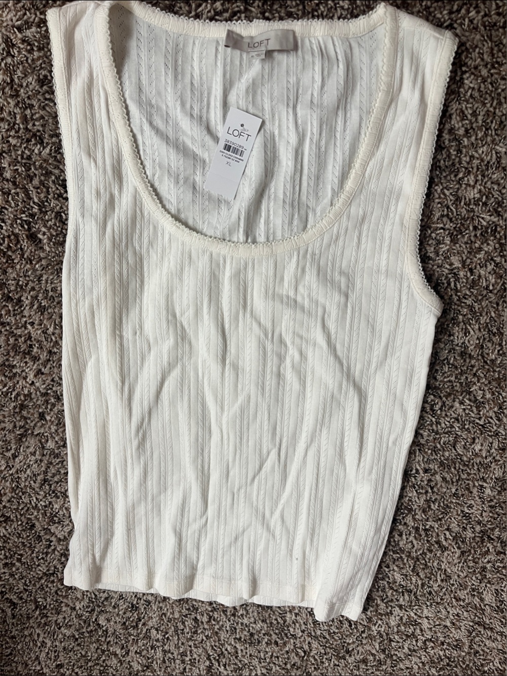 LOFT Cream Ribbed Scoop Neck Tank Top